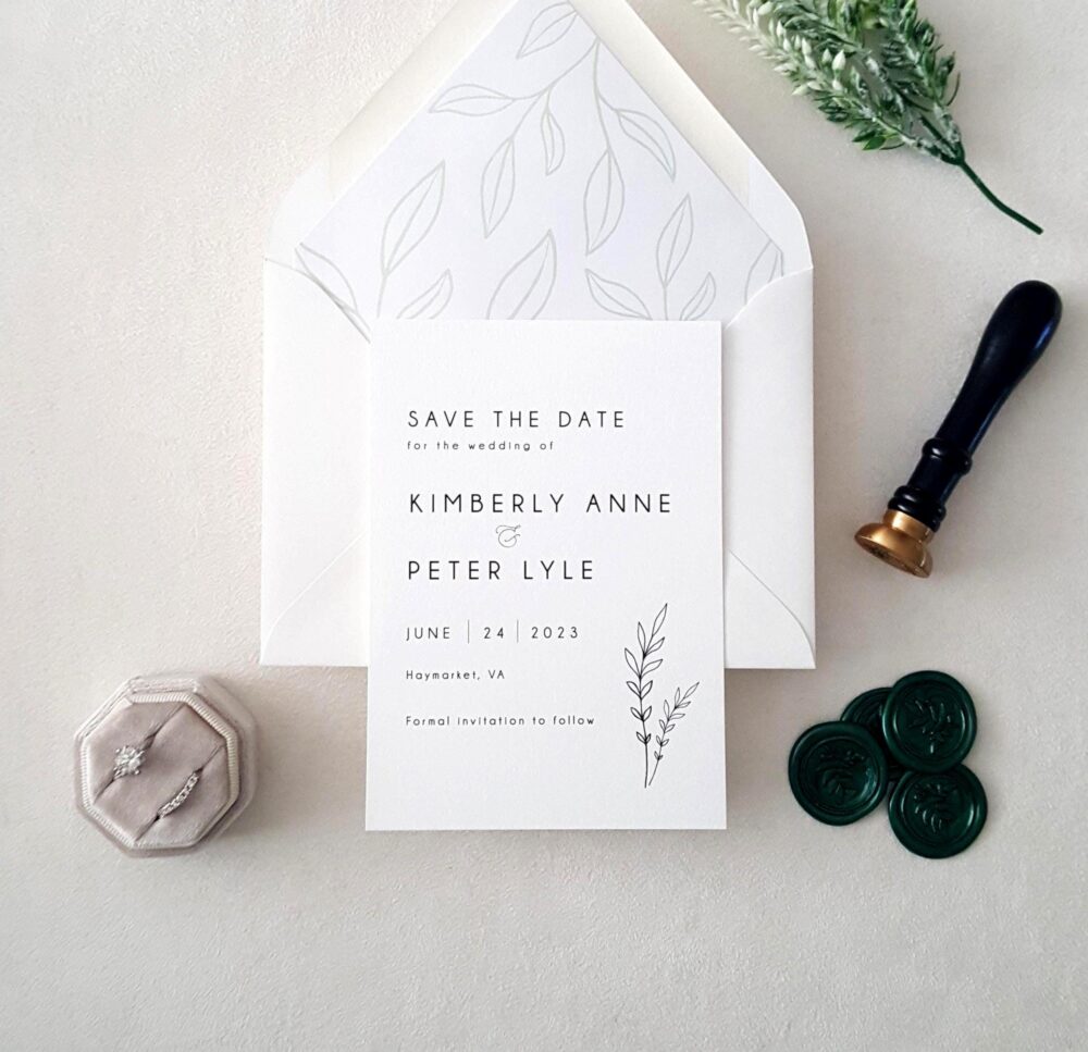 Greenery Save The Date Cards Deposit Simple Elegant Botanical Leaf Wedding Announcement