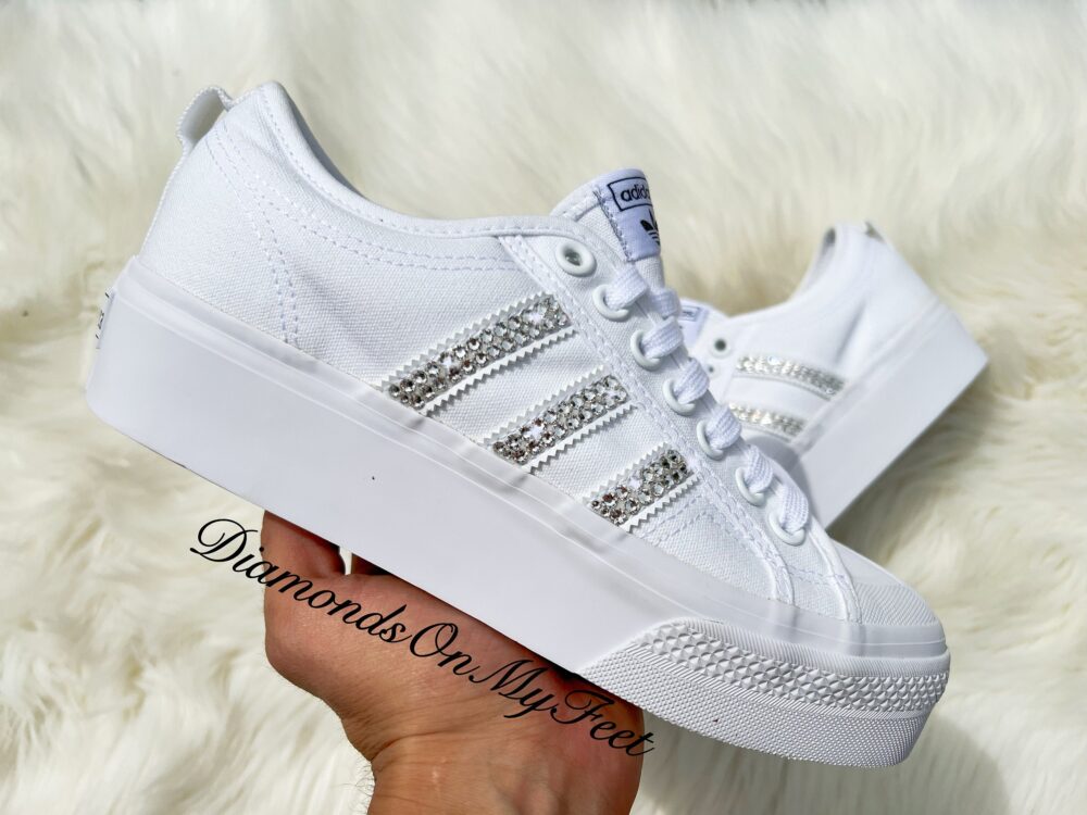 Swarovski Womens Nizza Platform Shoes Sneakers Blinged Out With Authentic Clear Crystals Custom Bling Stylish