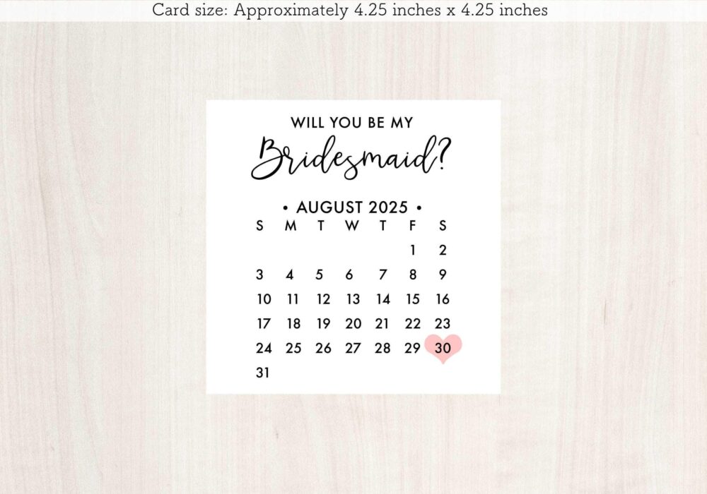 Bridesmaid Proposal Calendar, Save The Date, Calendar Card, Will You Be My Bridesmaid? Cute Wedding Date Card