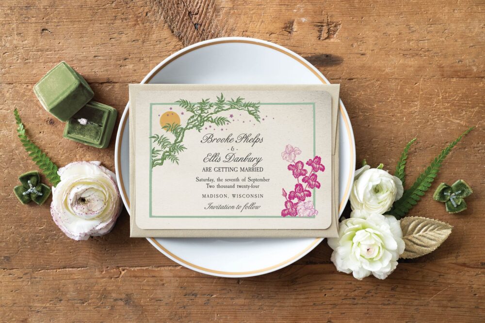 Botanical Wedding Save The Date Postcards Vintage Lily Pond Design