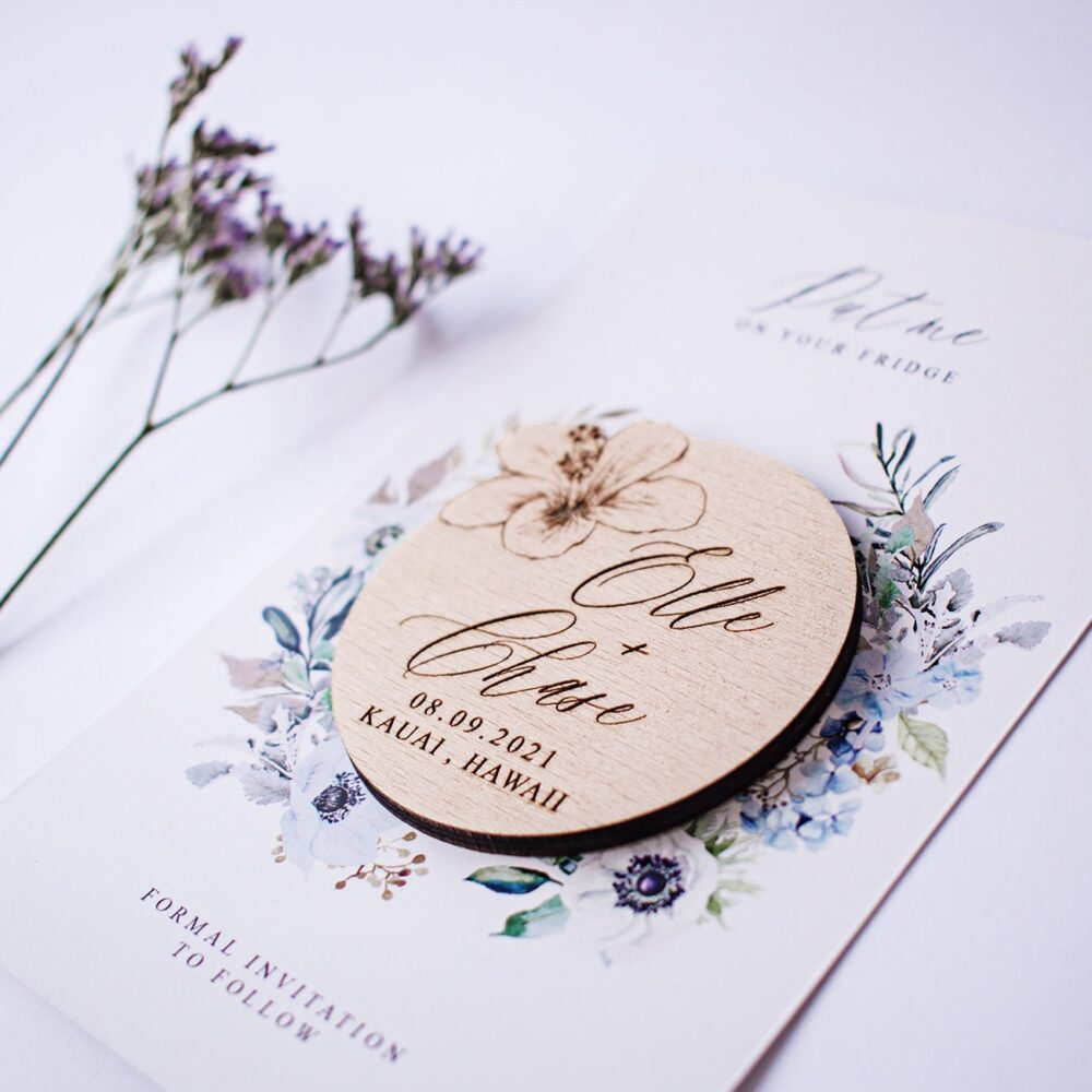 Hawaiian Flower Save The Date Magnet, Nautical Wedding Favor, Favor Magnet, Turtle Save Date, Beach