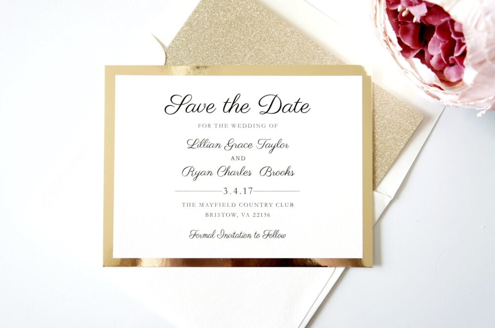 Luxury Gold Glitter Save The Date Cards Elegant Formal Wedding Deposit