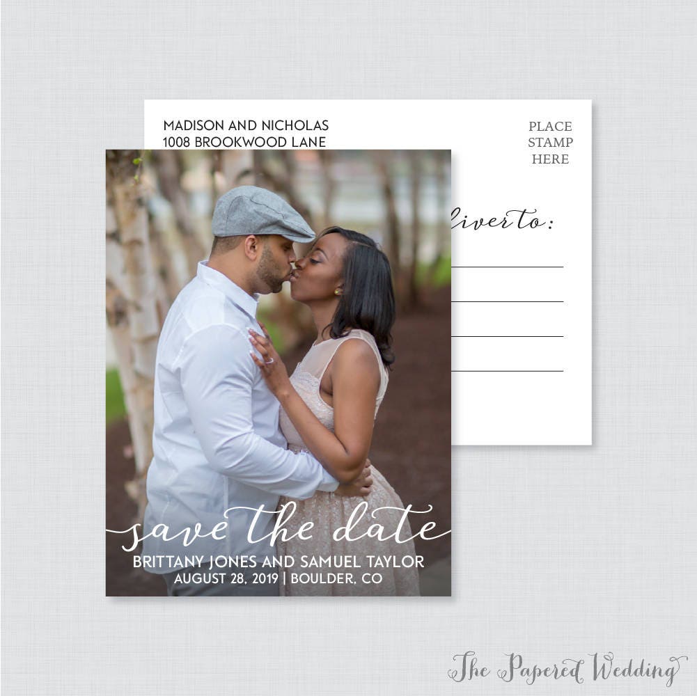 Printable Or Printed Photo Save The Date Postcards - Simple Our For Wedding, Elegant Script Dates 104