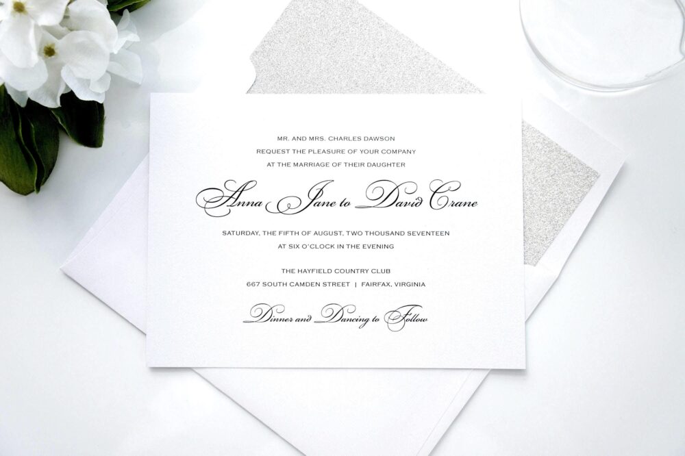 Black White Silver Wedding Invitation Suite Deposit Classic Formal Glitter Elegant Invite