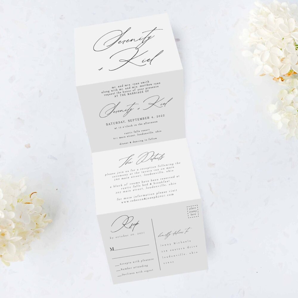 Tri Folding Wedding Invitation, Fold Invite, Minimal All in One Photo Wedding Invitation