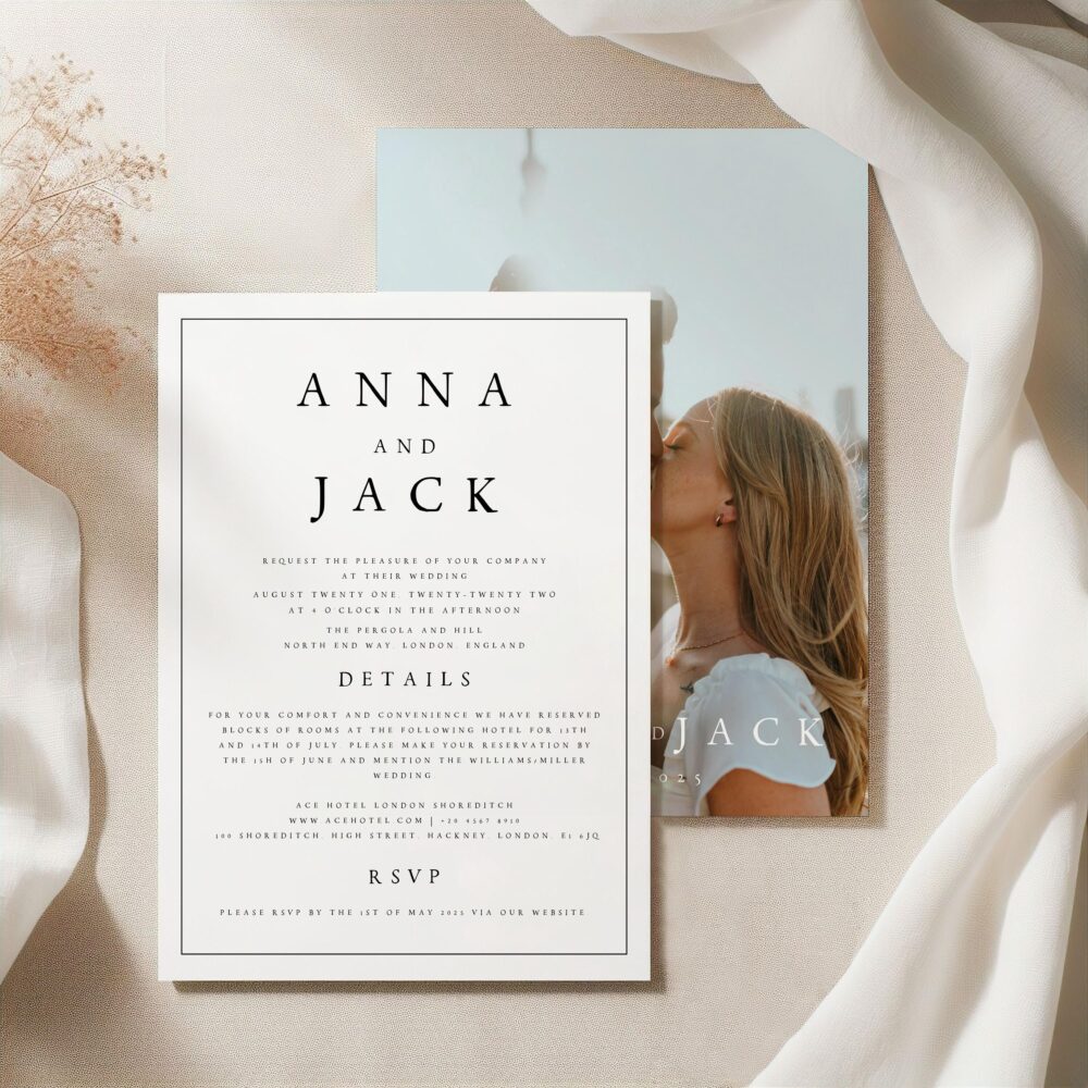 Printed Photo Wedding Invitation, Minimalist Boho Design, Free Envelopes - Nna