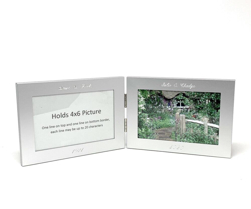 Twin Personalized Horizontal Photo Frame 4x6 - Engraved Double Picture For Birthday, Wedding, Or Anniversary