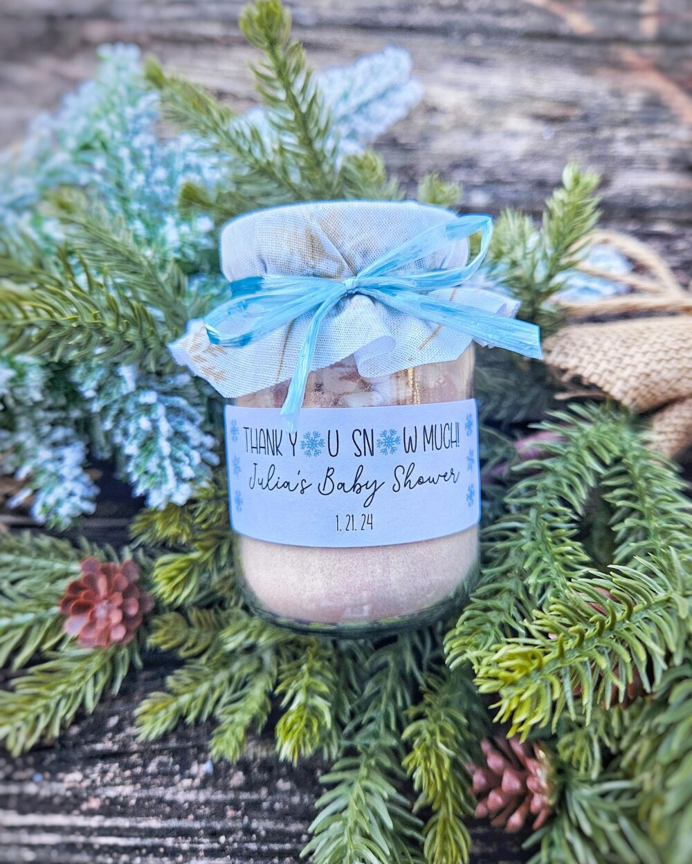 Personalized Hot Cocoa Jar Favor Snow Much Fun Baby Shower, Winter Wedding, Corporate Gifts