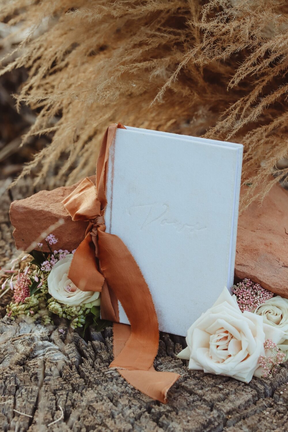 White Velvet Vow Book With Silk Ribbon Wedding Keepsake