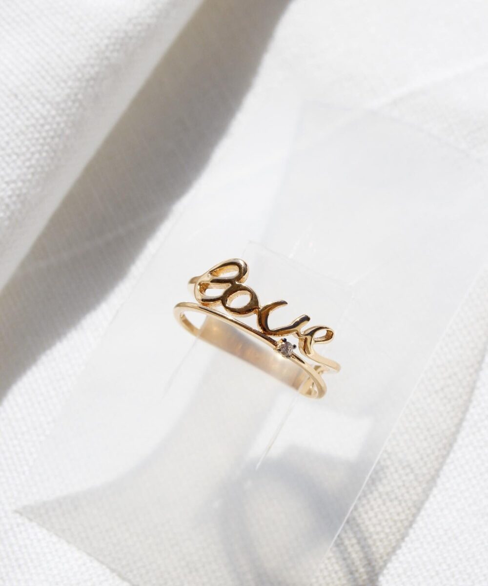 14K Solid Gold Love Ring, Cursive Font Script Dainty Promise I You Romantic Jewelry, Valentines Day Gift For Her