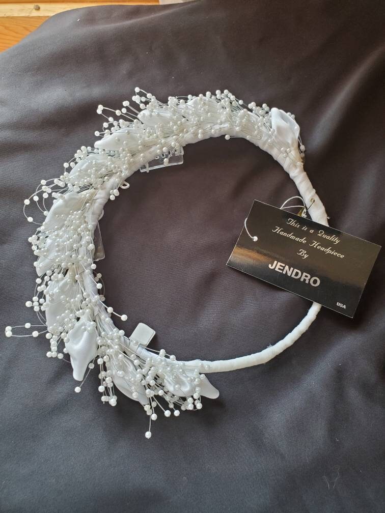 Bridal Wedding Headpiece Tiara Of Satin & Pearls Nwt