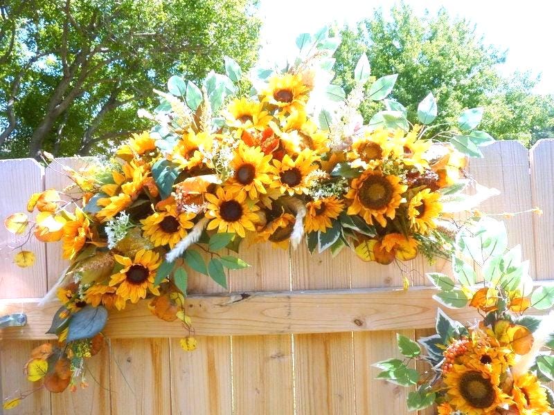 Fall Sunflower Wedding Arch Corner Swag & Tieback - Autumn Ceremony Floral Decor