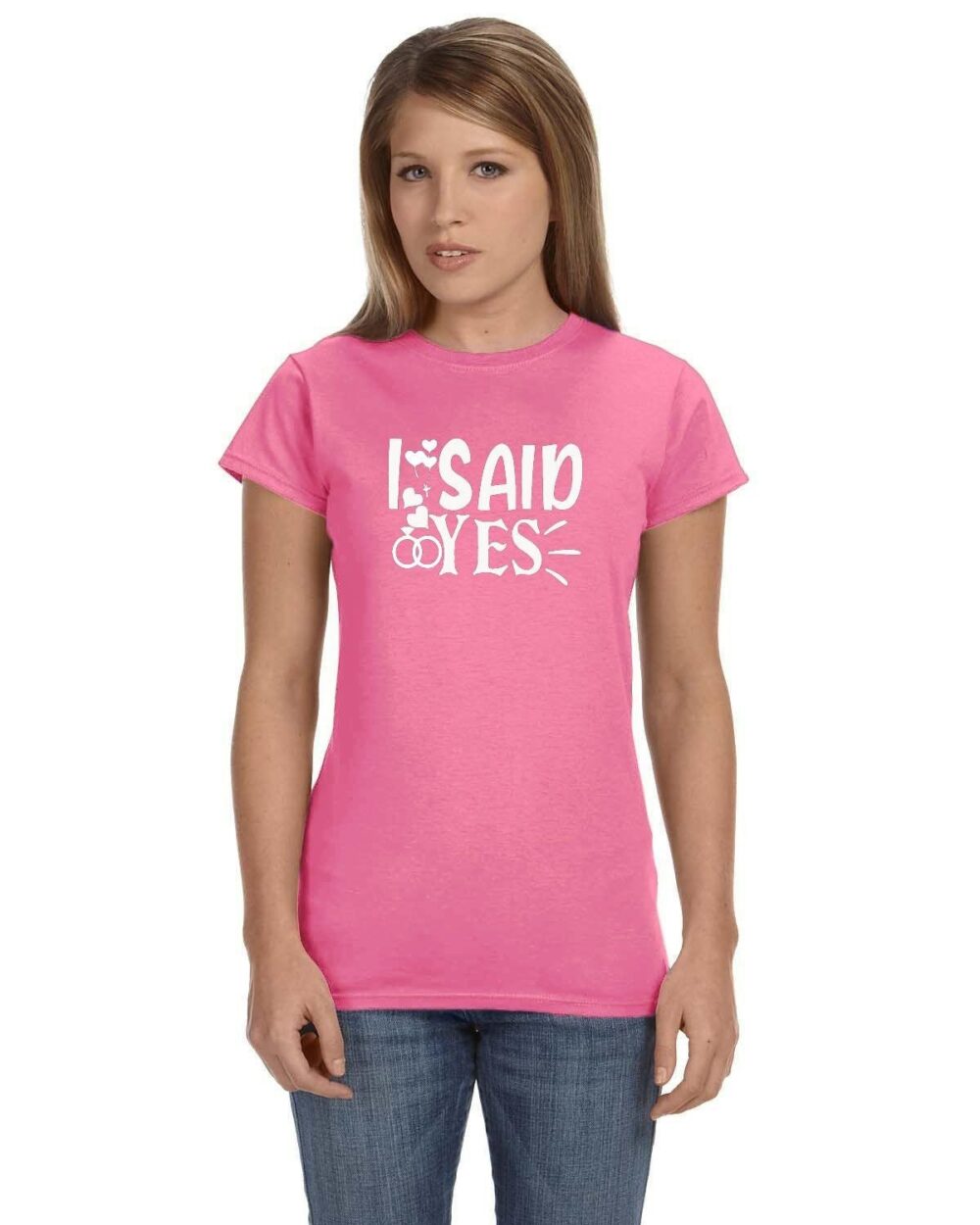 I Said Yes - Gildan Ladies Softstyle Fitted T-Shirt Wedding Engaged Wife Bride Getting Married Engagement Ring He Proposed Bridal Shower