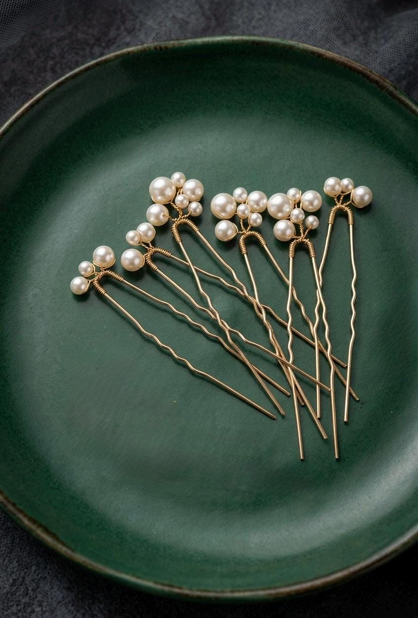 Set Of 9 Bridal Hair Pins. Wedding Hair Pins. Pearl Bridal Hairpins. Pins For