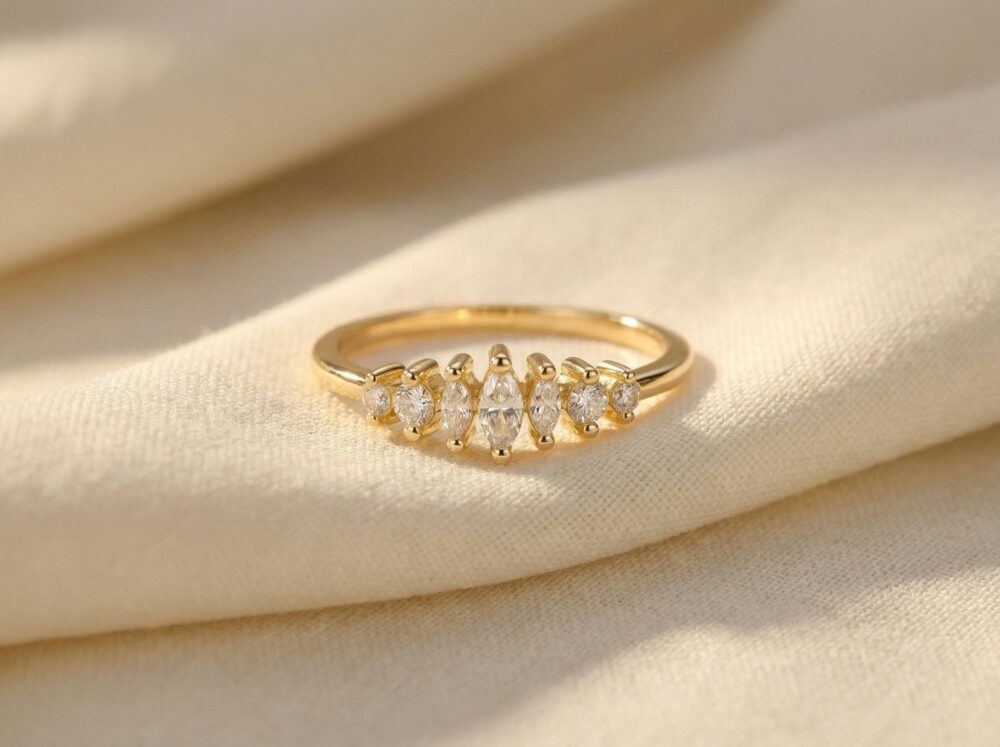 Marquis Cut Diamond Wedding Band, Vintage Ring, Jewelry, Anniversary Gift For Her