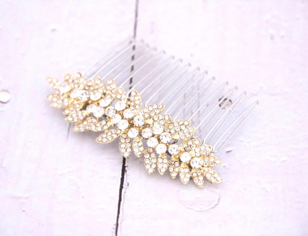 Crystal Leaf Hair Comb Gold Veil Comb Side Wedding Hair Rhinestone Bridal Jewelry Accessories Hairclip