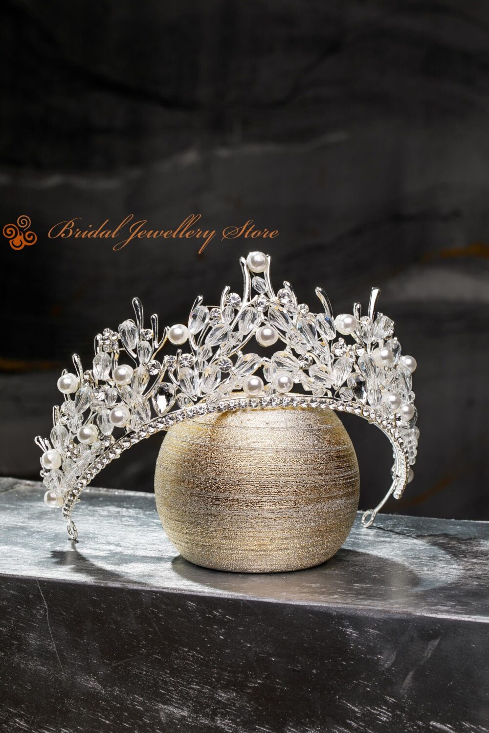 Crystal Bridal Tiara, Silver Wedding Headpiece, Pearl Rhinestones