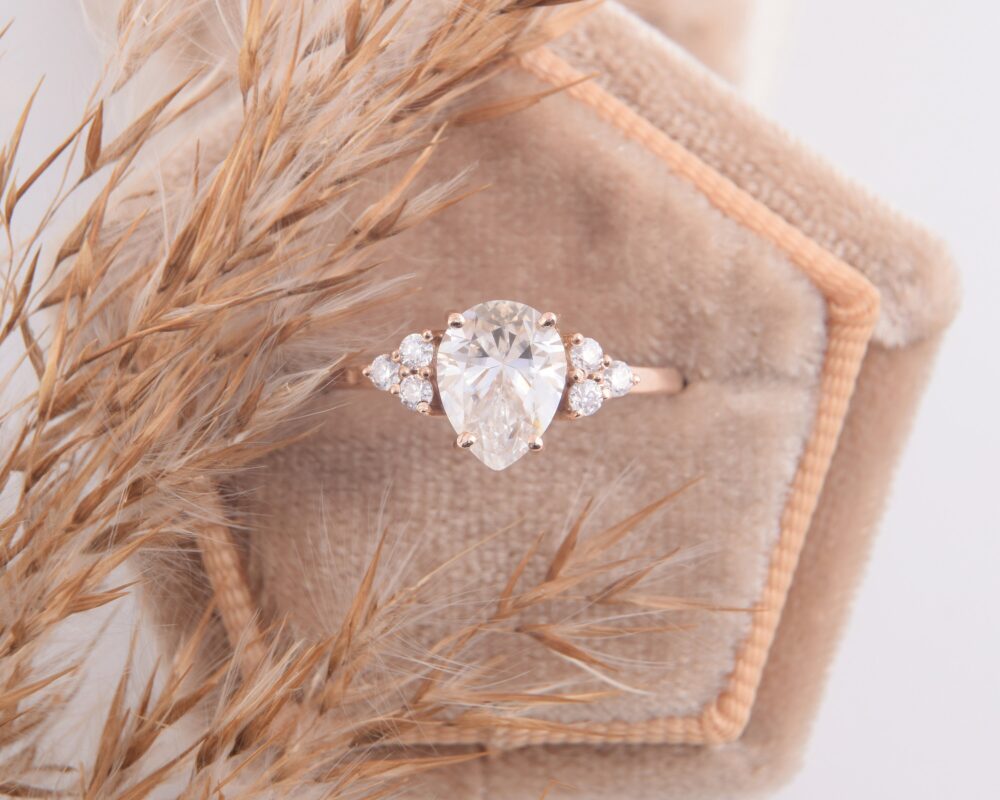 Vintage Art Deco 14K Rose Gold 1Ct Pear Cz Womens Promise Ring, Gift For Her, Unique Antique Style Engagement Ring