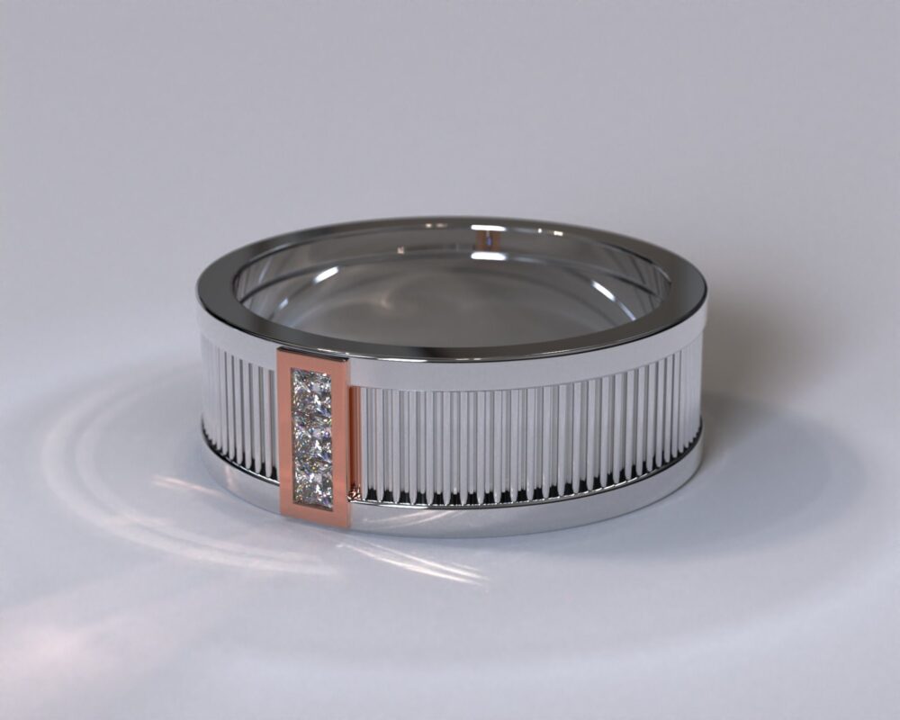 Two Tone Gold Wedding Band/Diamond Ring Men's Textured Unique For Men Groom