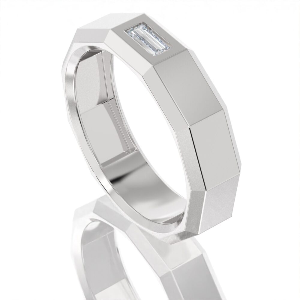 14K Solid Gold Diamond Wedding Band, Handmade 6mm Men's Ring