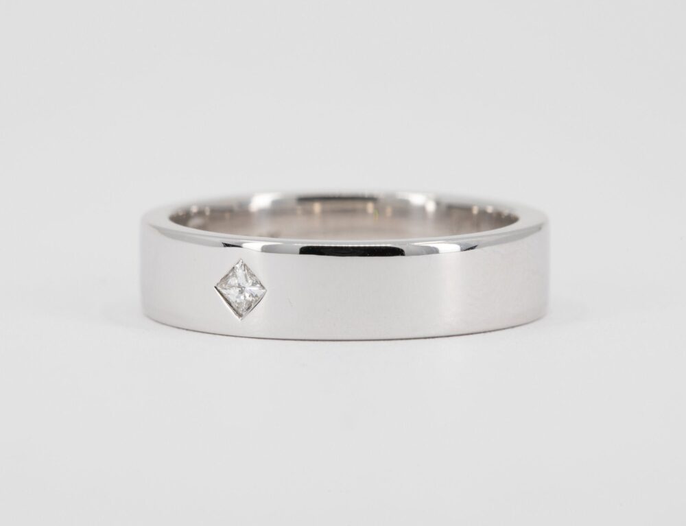 Men's Gold Wedding Band Princess Diamond Ring