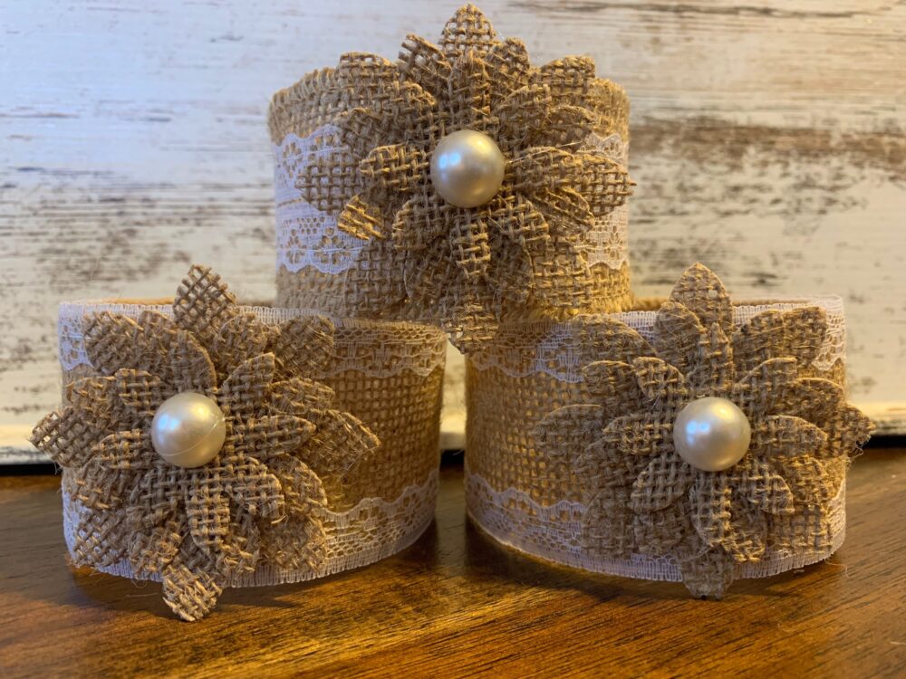 Rustic Wedding Centerpieces Vintage Mason Jar Reception Decor Pint Size Burlap & Lace Sleeves