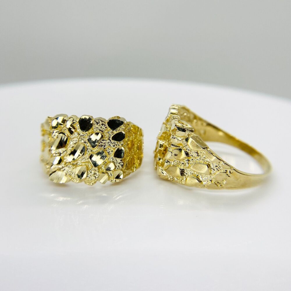 10K & 14K Solid Gold Nugget Smashed Vintage Diamond Cut Square Band Ring Gift For Men Women - Perfect Jewelry Her & Him