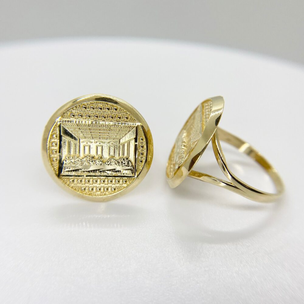 10K Solid Gold Last Supper Jesus Round Circle Band Ring For Boy Men/Unique Religious Jewelry Christian Faith Men's Him