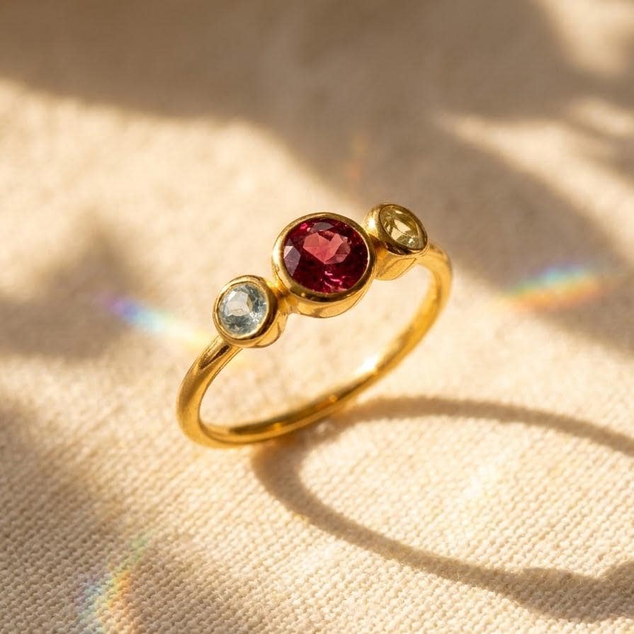 Mom Birthstone Ring With 3 Stones Personalized Mother & Kids in Gold Silver Family Gift For Mom, Mother's Day [Mnb]