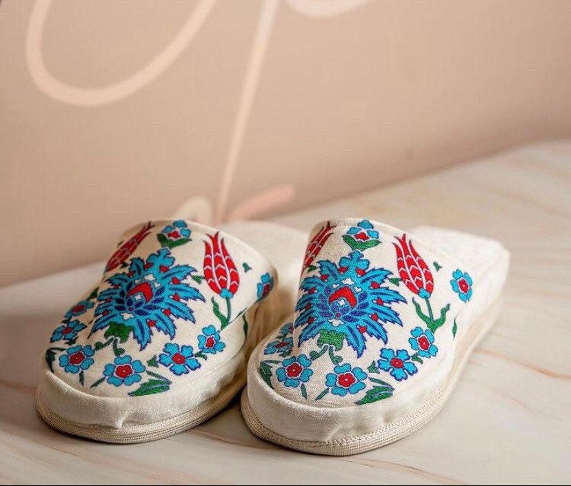 Tulip Design Turkish Terry Unisex Spa Slippers, Lounging Gift For Her Gift/, Mothers Day Gift