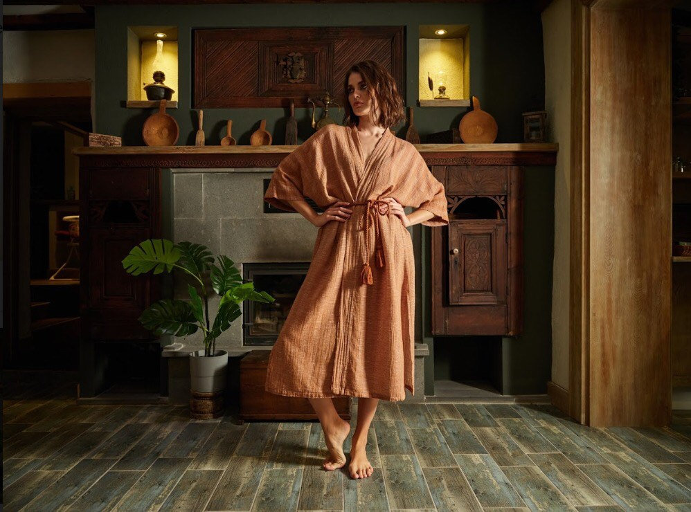 Soft Turkish Cotton Kimono Robe, Spa Bathrobe, Mothers Day Gift