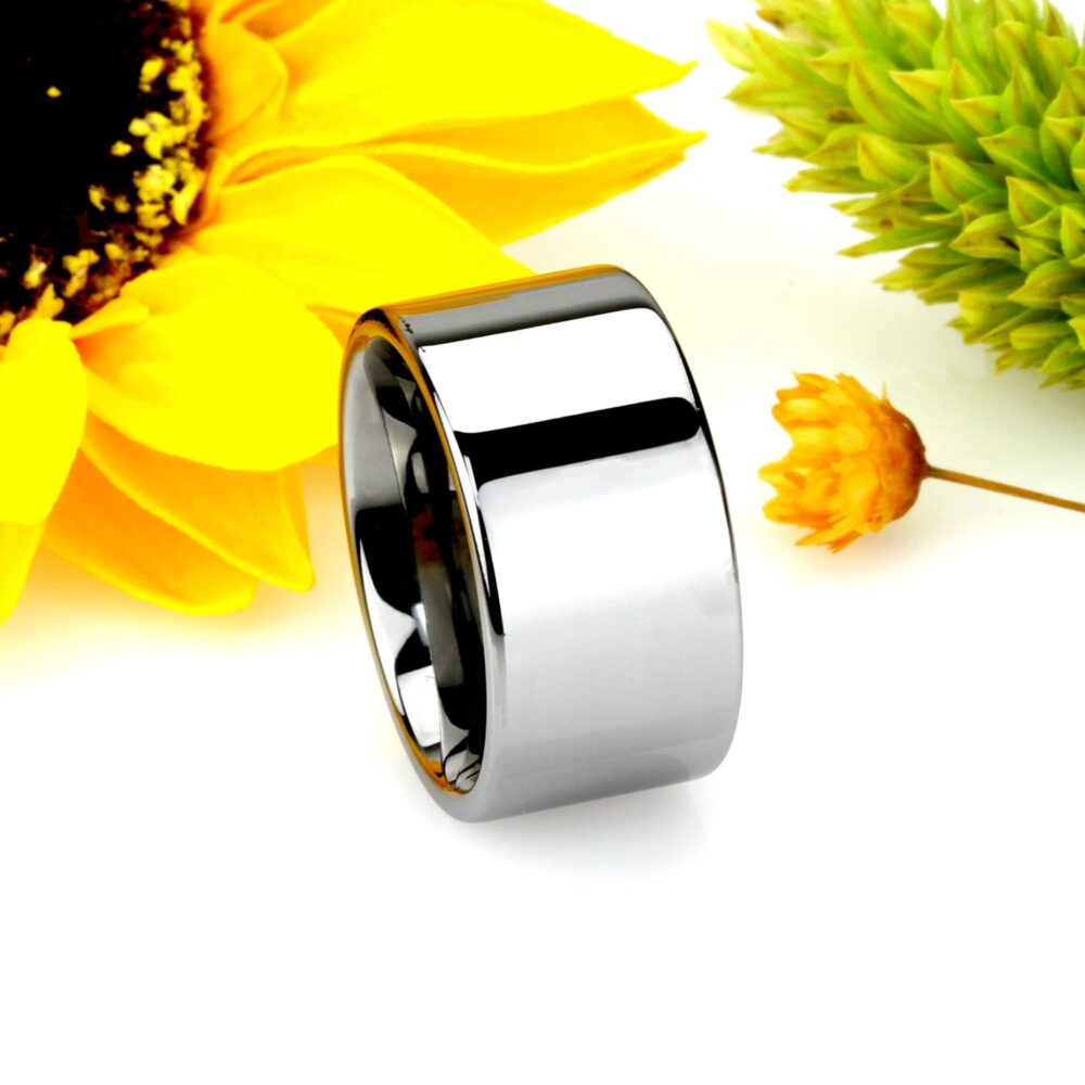12mm Tungsten Ring High Polished Flat, Comfort Fit, Custom Engraved, Wedding Band, Thumb Ring