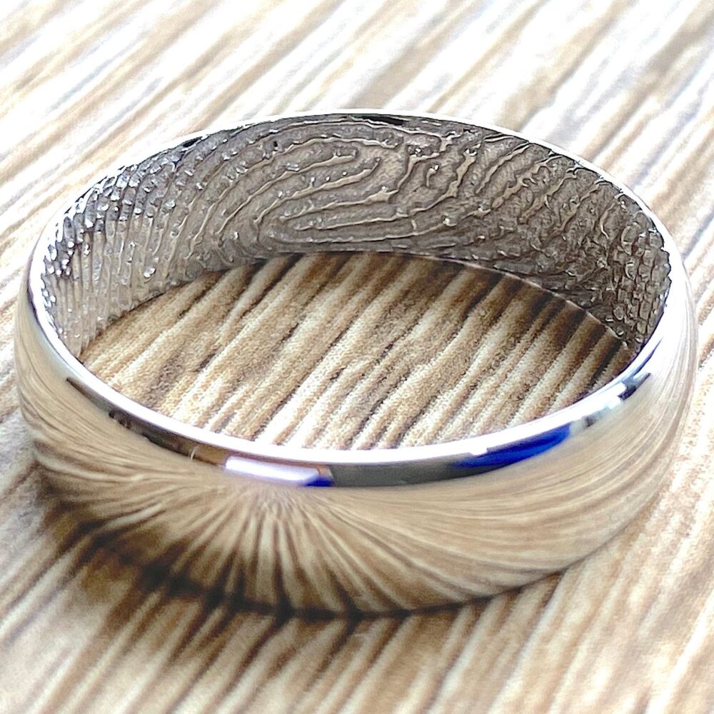 Solid Gold 10K Custom Fingerprint Wedding Band Yellow, White, Rose, Mens Half Round Comfort Fit, Engraved Ring - 2mm 3mm 4mm 5mm 6mm 8mm