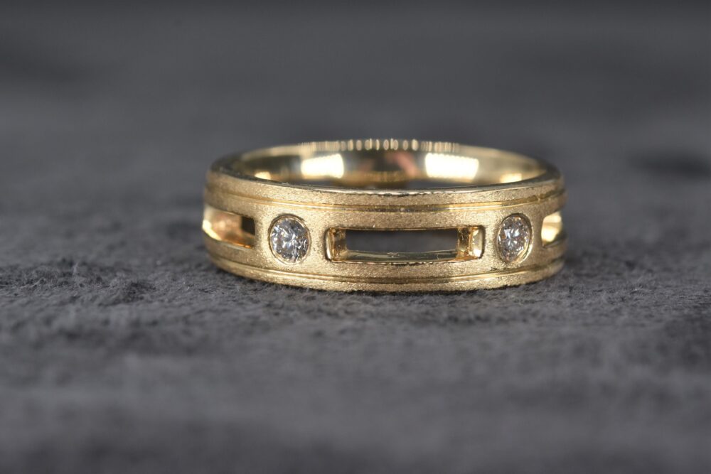 Mens Diamond Brushed Yellow Gold Ring, Diamond Ring, Wedding Band, Gift For Him, Male Jewelry, Ring Men, Gold