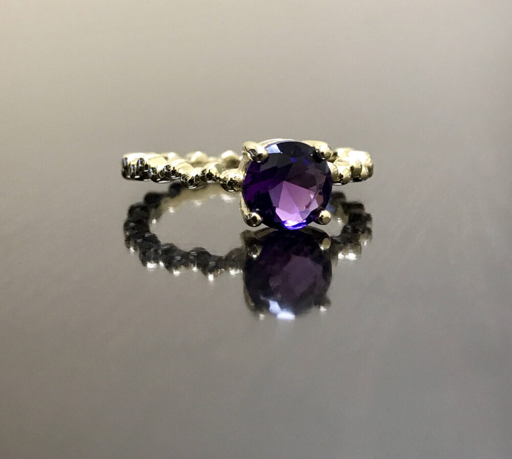 18K Yellow Gold Amethyst Engagement Ring - Wedding Solitaire Modern
