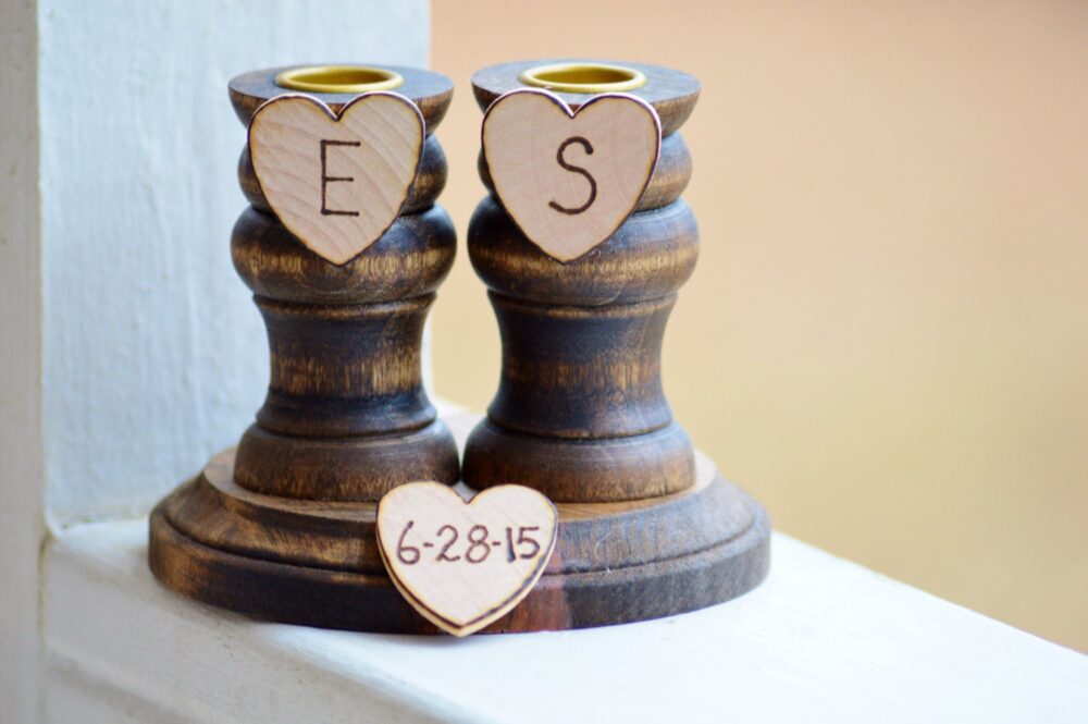 Wedding Unity Candle Holders, Wood Set, Rustic Ceremony Decor, Set Of 3