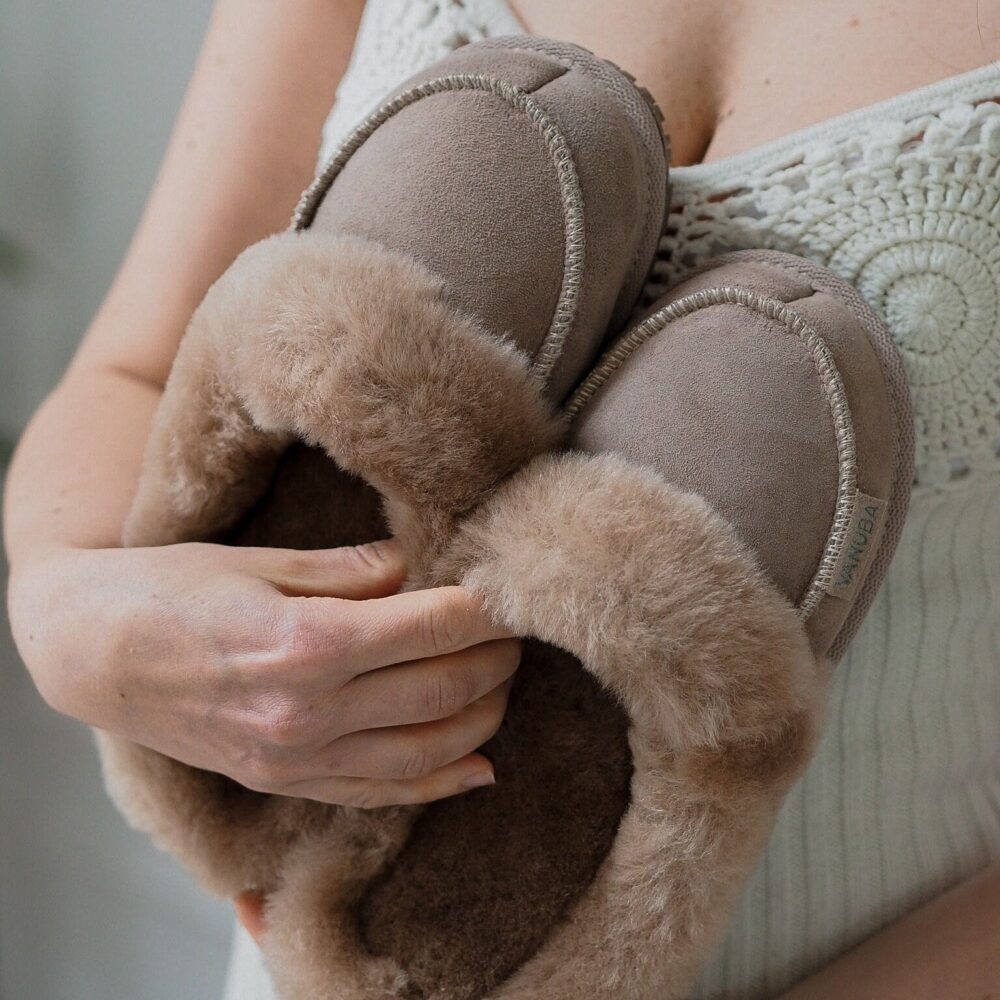 Women Luxury Sheepskin Mule Slippers 36-42, Beige Plush Slippers, 100% Leather House Flip-Flops, Unique Gift For Her, Present Idea Women