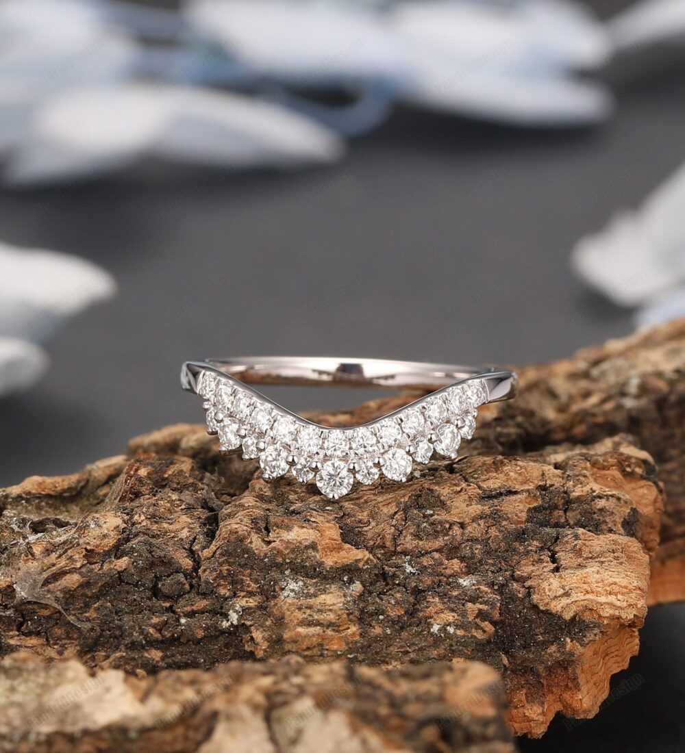 Ring Enhancer, Tiara Moissanite Matching Band, Curved Wedding Band, Moissanite Guard, Stacking Rose Gold, Daily