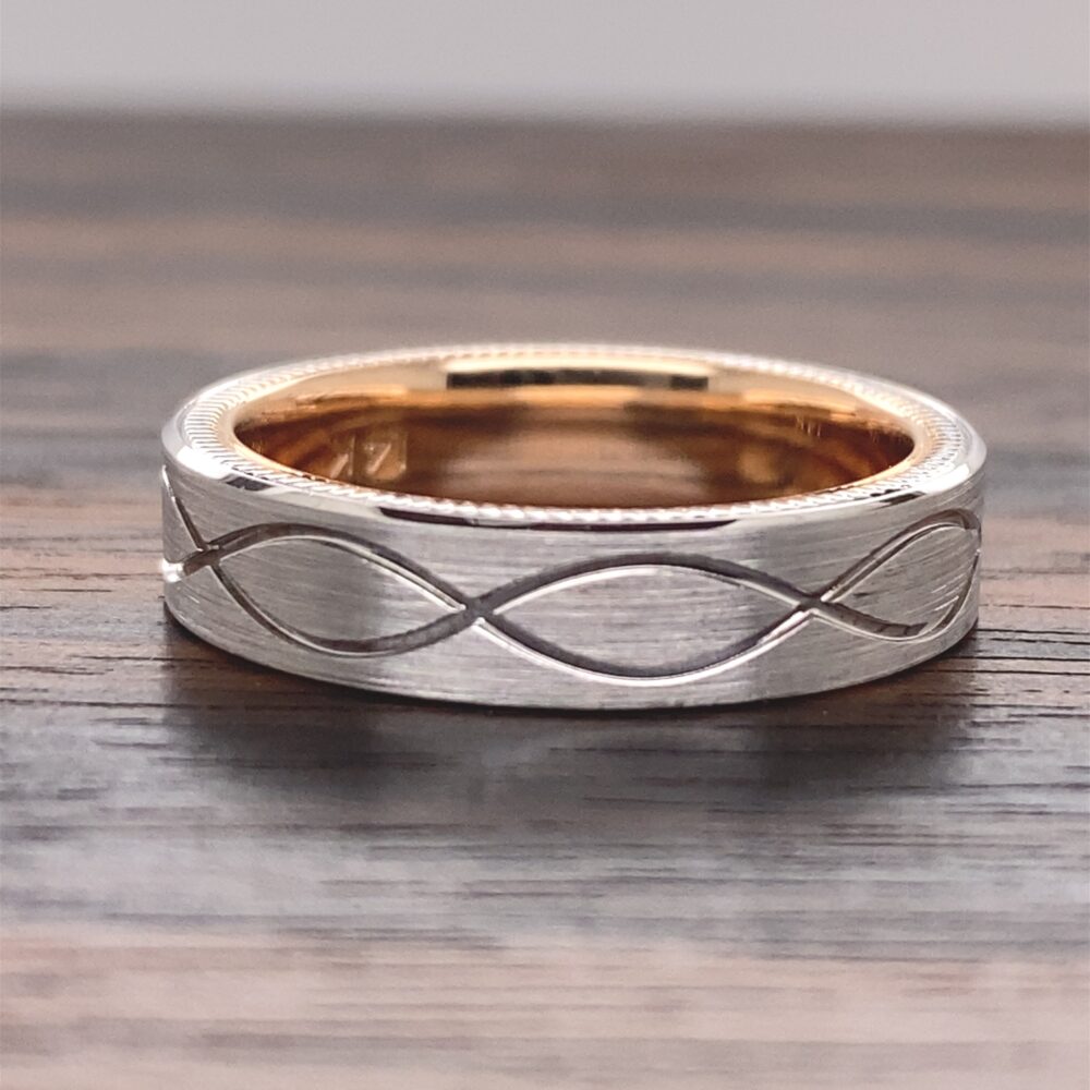 14K Two-Tone Gold Men's 5mm Infinity Design Wedding Band With Milgrain | Comfort Fit