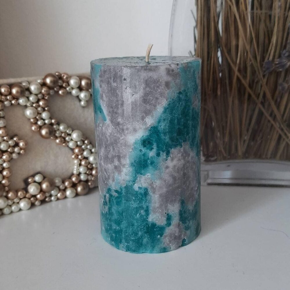 Teal Gray Candles. Pillar Candles For Decor. Turquoise Decorative Candle. Ball Choose A Size