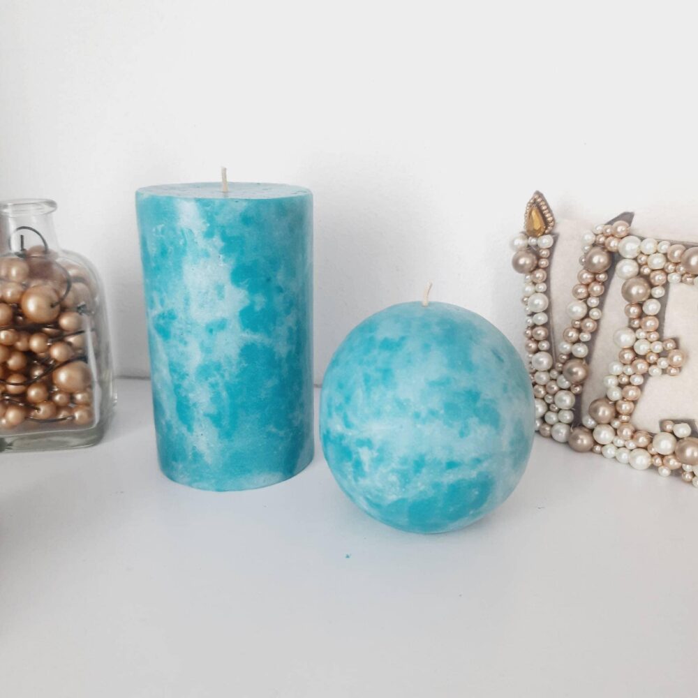 Light Teal Turquoise Candles. Aqua Pillar Candle Decorative Unique For Teal Home Decor
