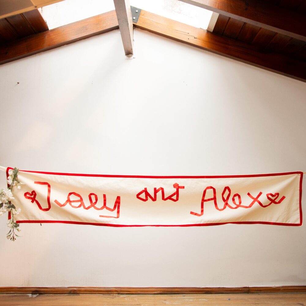 storybook Wedding Banner With Satin Ribbon Lettering - Handcrafted Custom Sign
