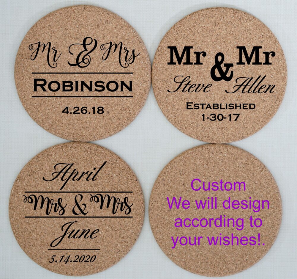 Cork Wedding Favors, Personalized Coasters, Coasters Personalized, Set, Custom Bulk