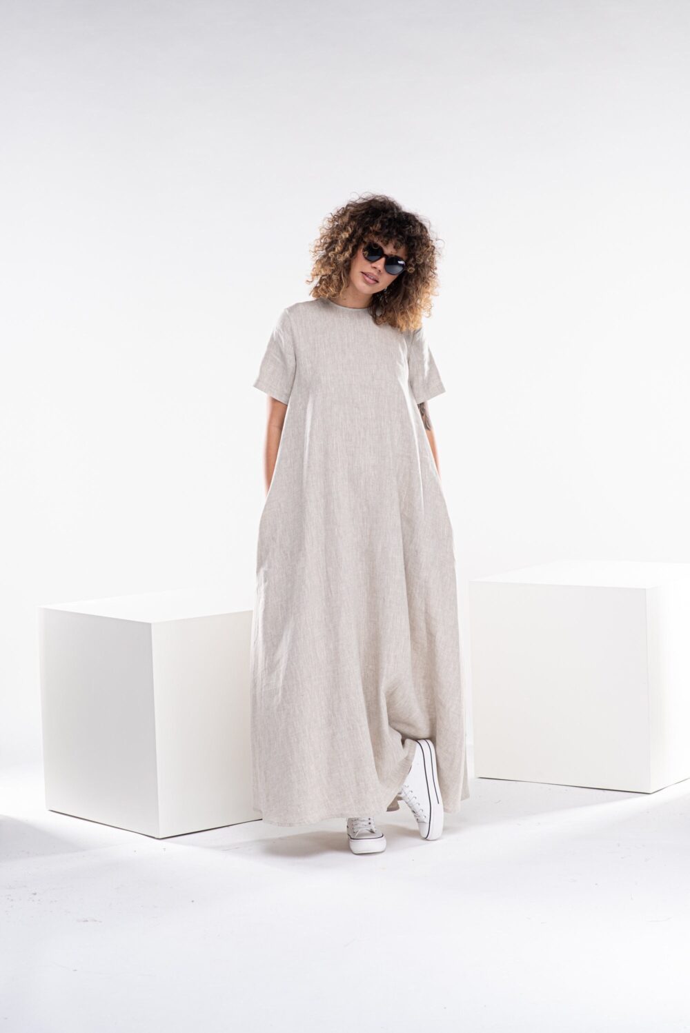 Boho Linen Dress, Beach Wedding Plus Size Maxi Spring Dress Women