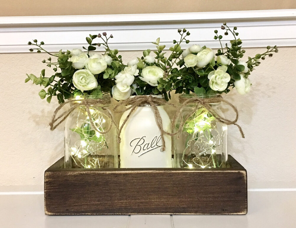 Rustic Dining Room Decor, Farmhouse Table Centerpiece, Mason Jars With Lights, Mantle Kitchen, Country Wedding Decor