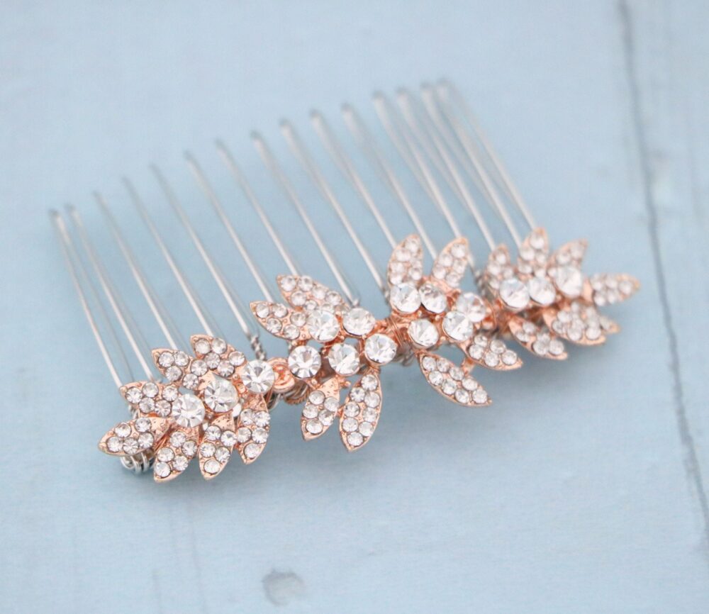 Rose Gold Wedding Hair Comb Side Bridal Headpiece Rhinestone Bridal Jewelry Accessories For Bun