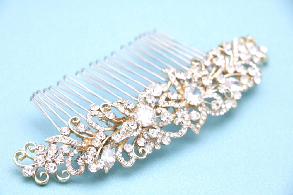 Rhinestone Wedding Hair Comb - Bridal Accessory Rose Gold Hair Piece Clip Comb Silver Wedding