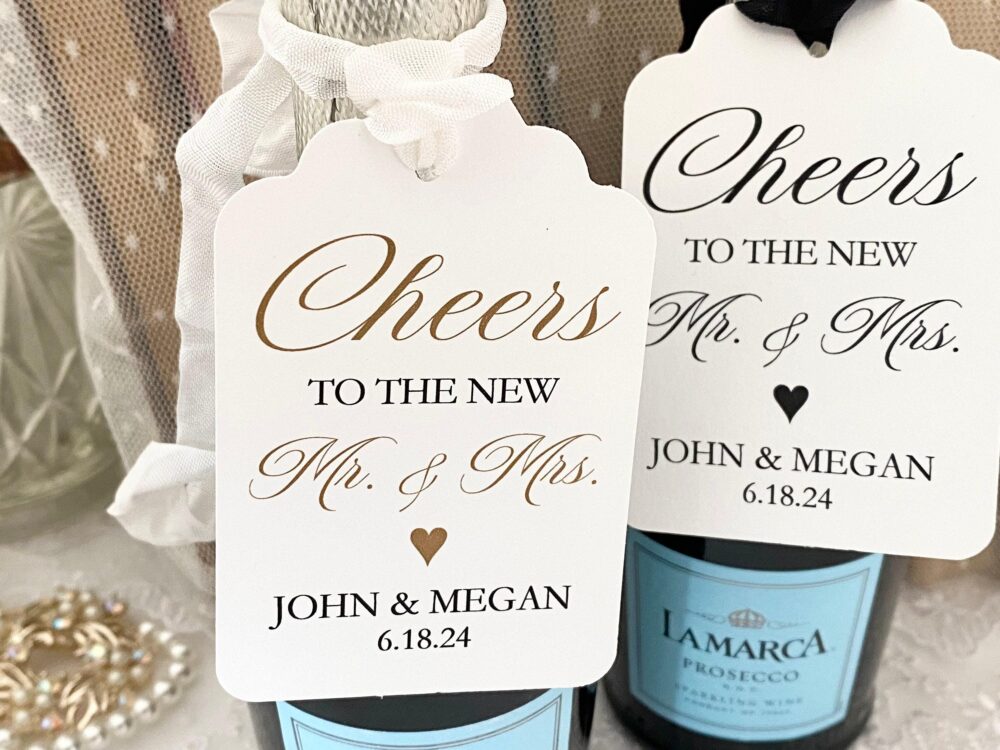 Personalized Wedding Favor Tags Mr. & Mrs. Wine Champagne Labels