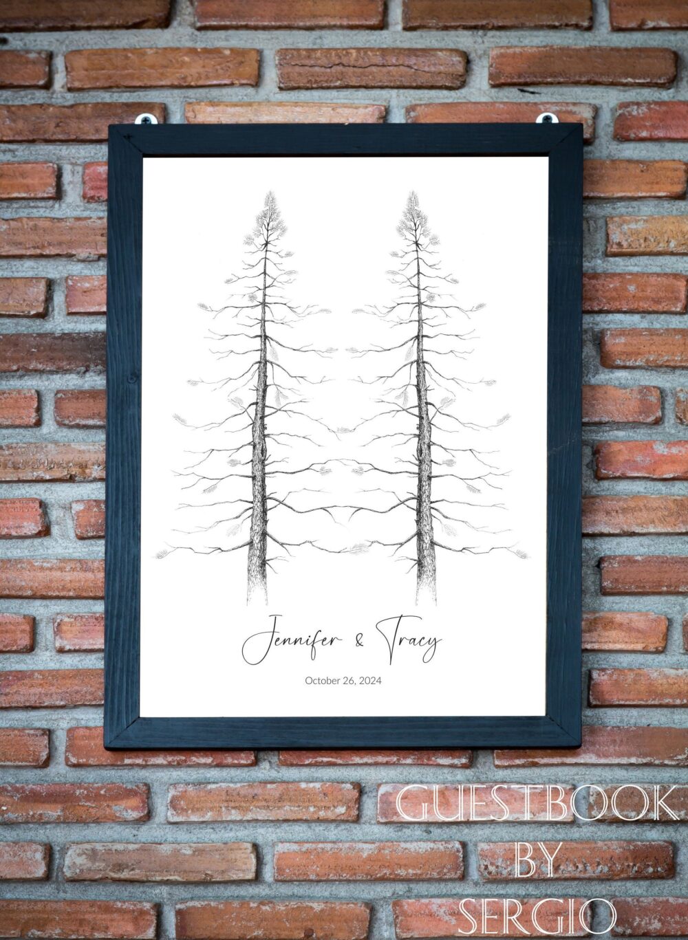 Wedding Guest Book Alternative. Guest Book - Signature Tree, Pine Tree Custom Wedding Guestbook Rustic Book, 300 Guests