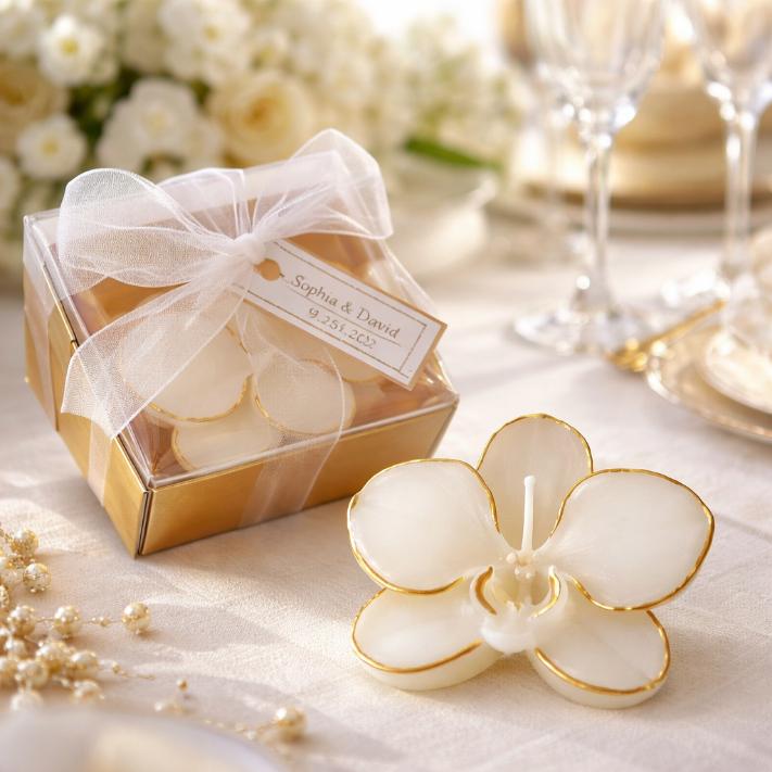 Personalized Wedding Favor Candle, Custom Name Date Bridal Shower Favor, Guest Gift, Gilded Orchid Bulk